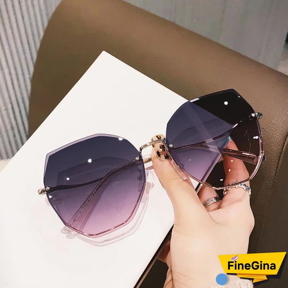 Chic Rimless Gradient Color Polygonous Sunglasses