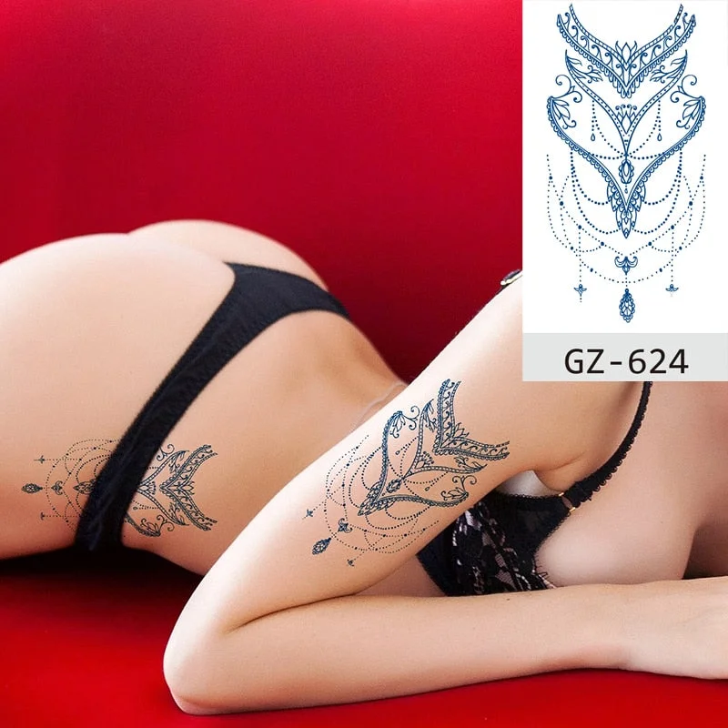 Temporary Waterproof Tattoos Stickers Creative Necklace Flower Juice Ink Lasting Girls Arm Neck Back Waist Buttocks Fake Tatoo