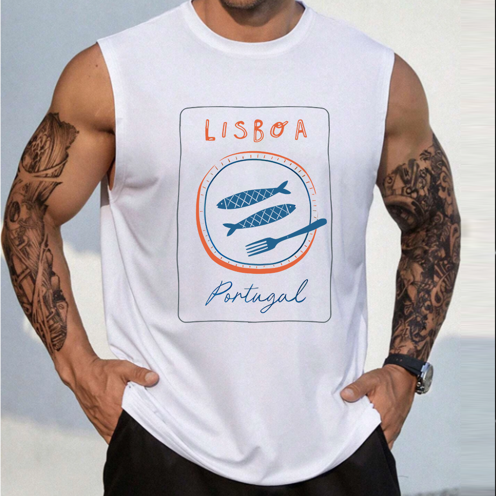 Unisex Casual Sardines Art Print Gym Tank Top