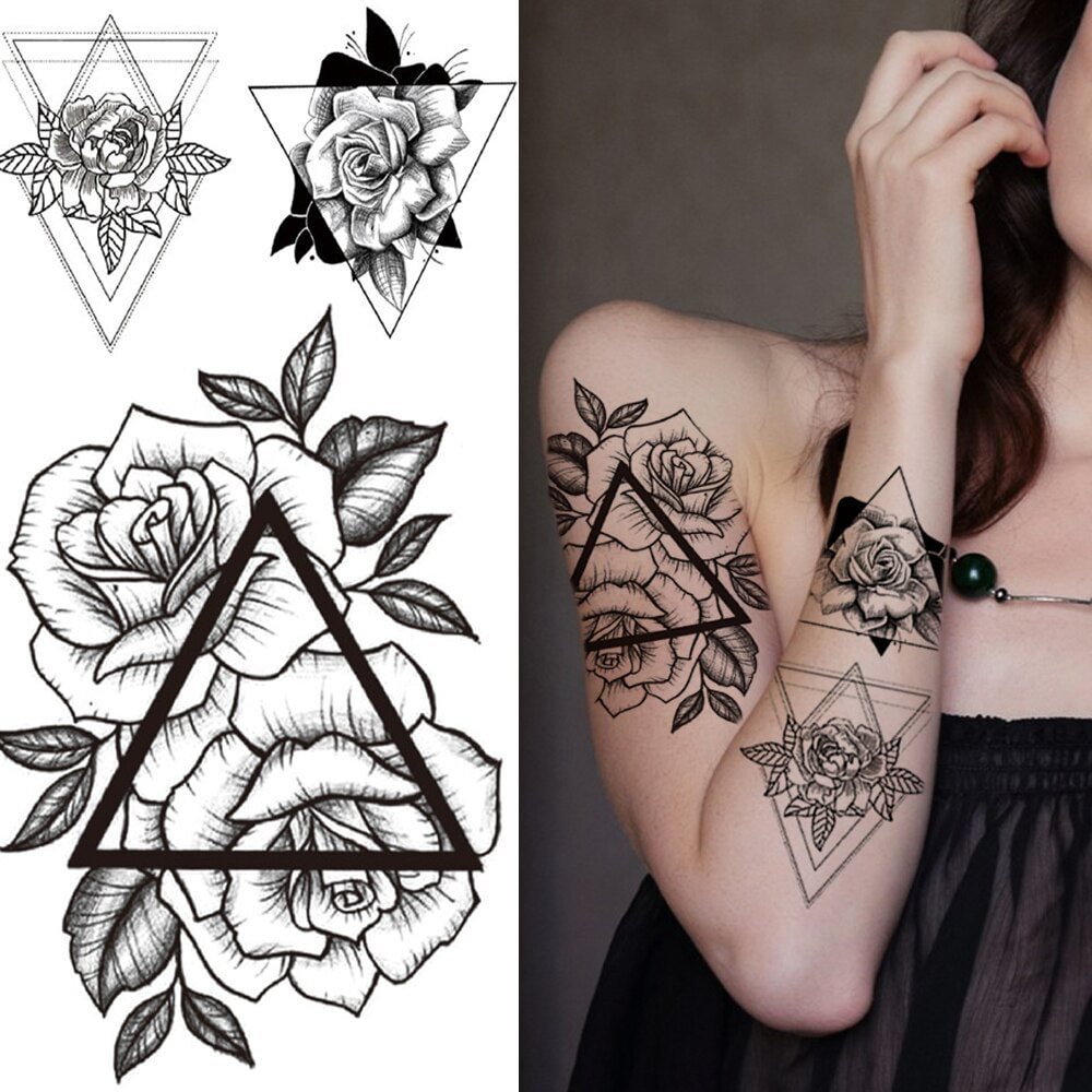 Large Realistic Flower Fake Tattoo Stickers For Woman Female Azalea