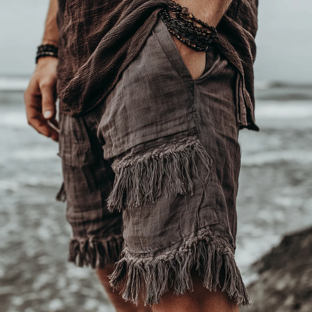 Men's Ethnic-Style Linen Shorts-INSPIREUSE