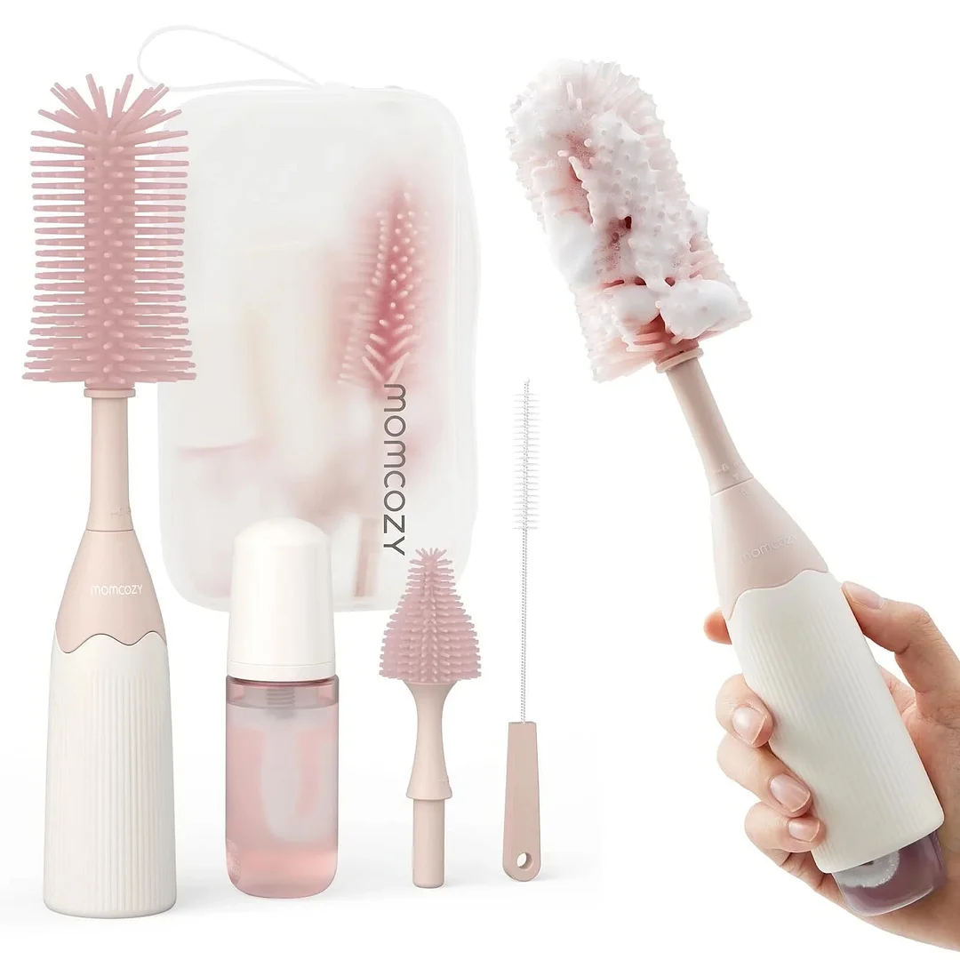 Momcozy Portable Bottle Brush Set - Baby Bottle Cleaner Kit with Silicone Brush