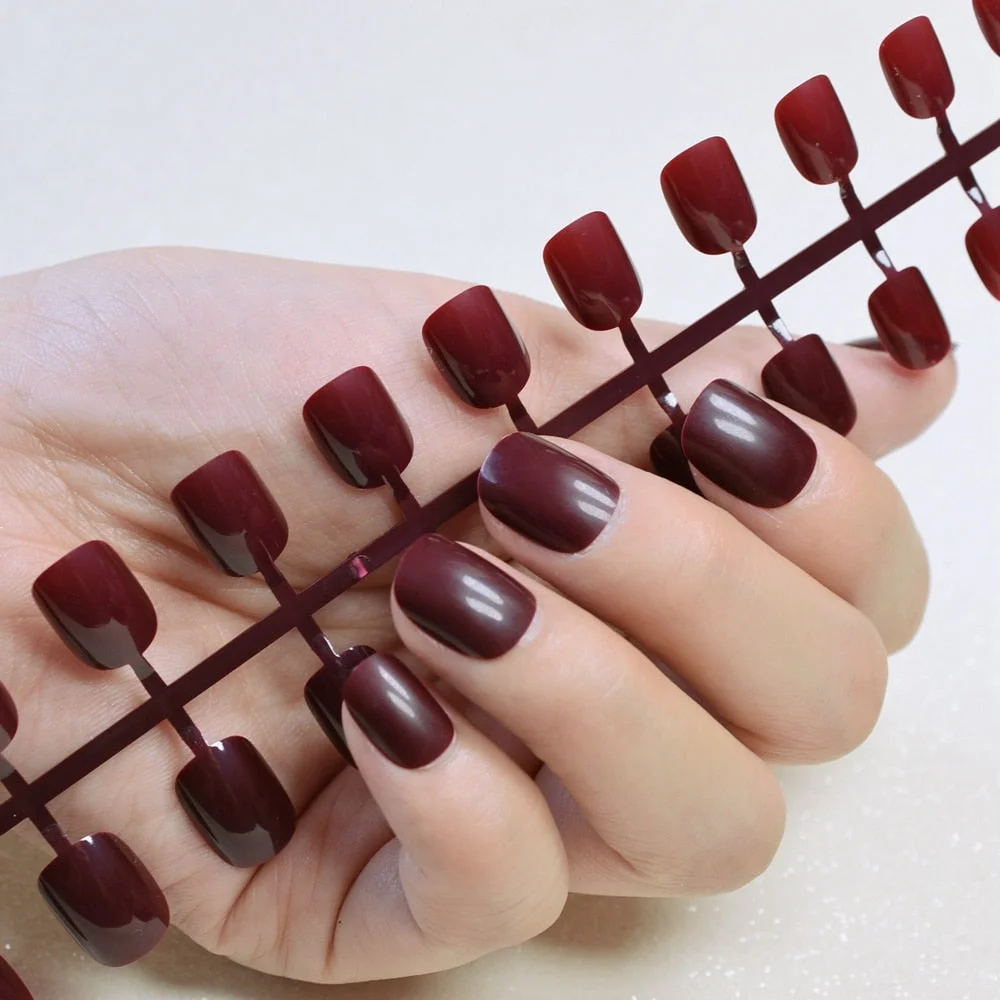 Gorgeous Dark Red Children Press On Nails Short Kids False Nails for Small Size Nails Carnival Style Festival Decoration 24pcs-Nail Inspo