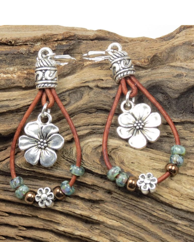 Ethnic Vintage Floral Pattern Leather Earrings Western Boho Dress Jewelry