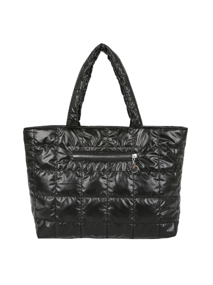 Retro Quilted Lattice Shoulder Bags Women Nylon Large Shopping Bag (Black)