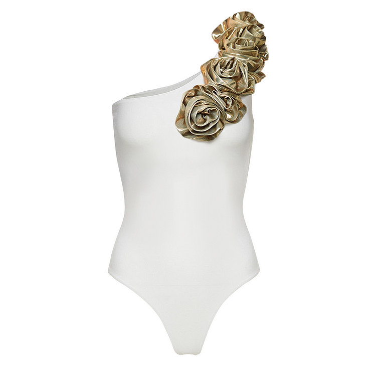 Golden 3D Flower Black or White One Piece Swimsuit  and Skirt(Shipped on Jan 11th)