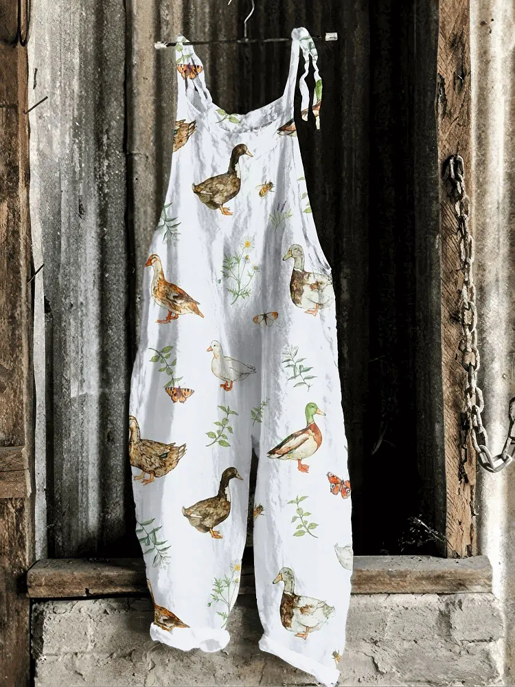 Farm Duck Pattern Casual Jumpsuit