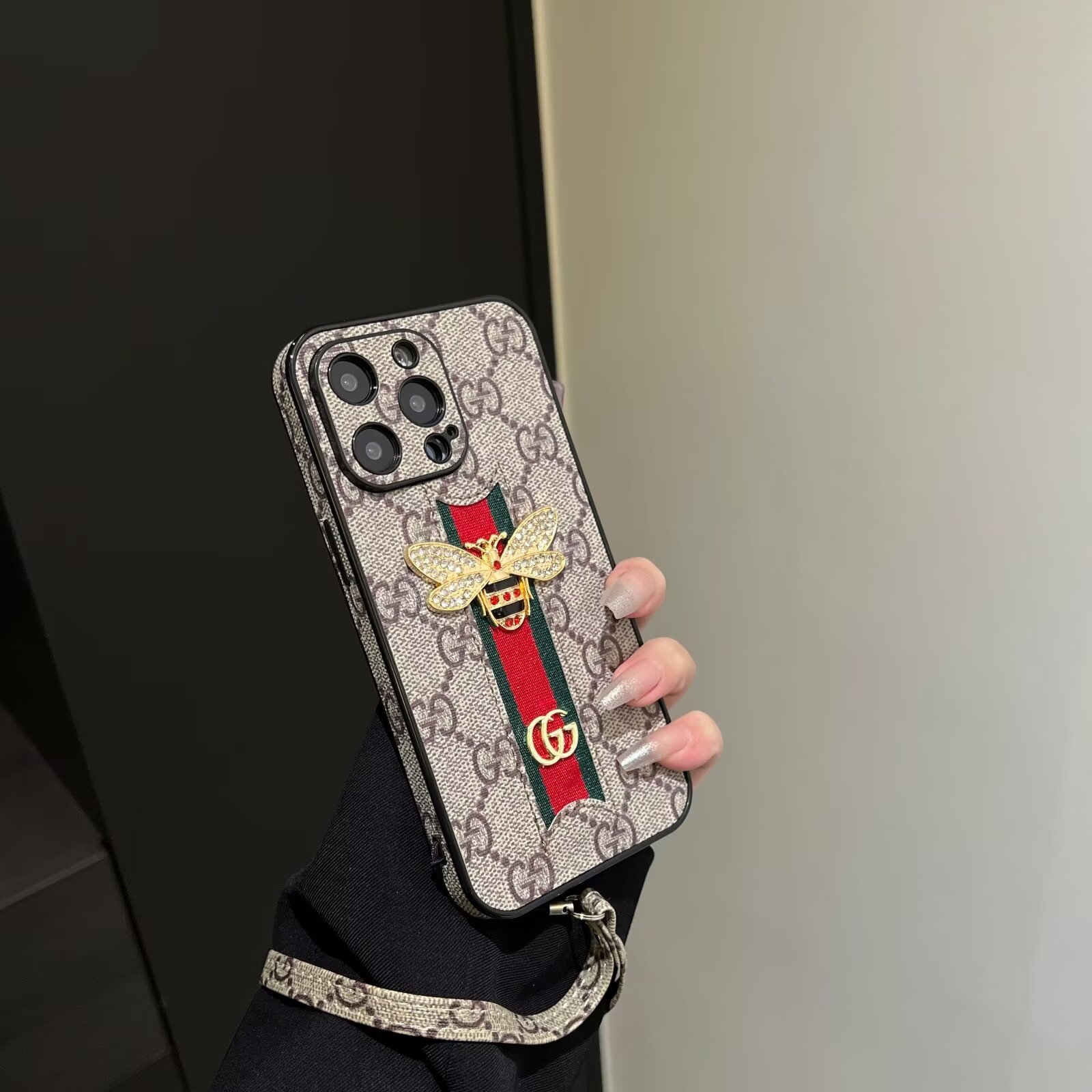 Gucci Bee Diamond Ophidia GG Leather New Apple iPhone Case