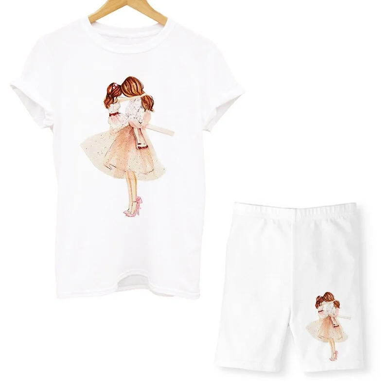 Women Two Piece Set Super Mom Tshirts & Shorts Set Summer Short Sleeve Jogging Biker Shorts Sexy Outfit For Woman Track Suit