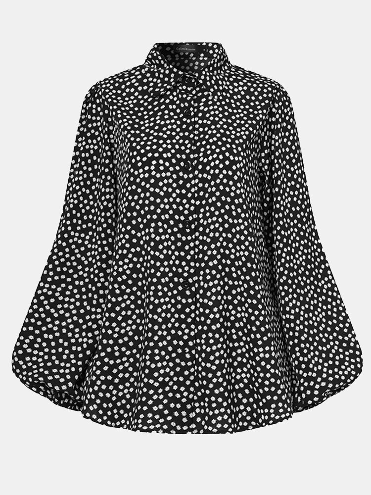 Floral Print Lapel Long Sleeve Button Casual Blouse For Women P1801408
