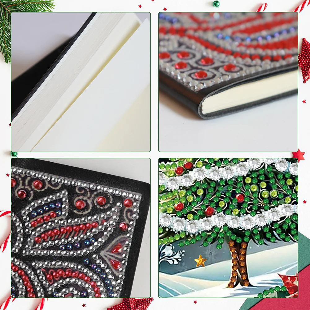 Christmas Tree A5 Size Diamond Painting Notebook Set with 4Pcs Bookmark Gift