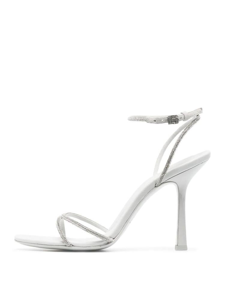Casual Simple White Crystal Strap Adjustable Ankle Strap Almond-Toe Stiletto-Heel Sandals