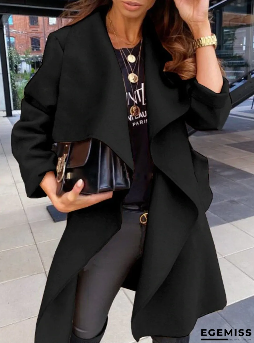 Casual Long-Sleeved Solid Color Tie Coat | EGEMISS