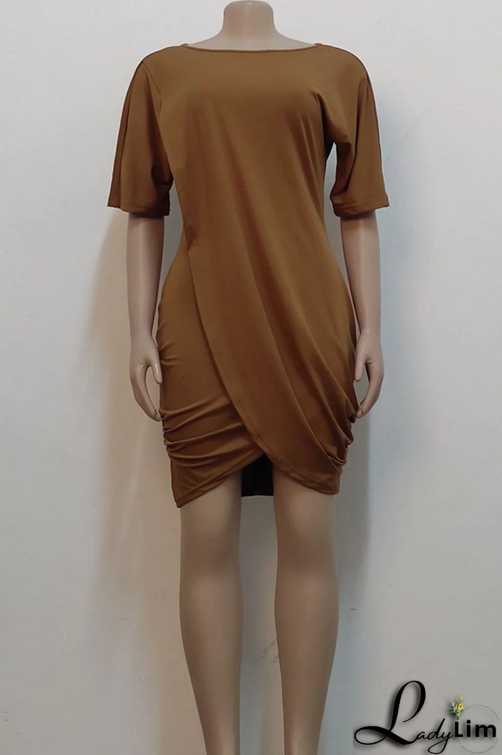 Black Casual Solid Split Joint Asymmetrical O Neck One Step Skirt Dresses