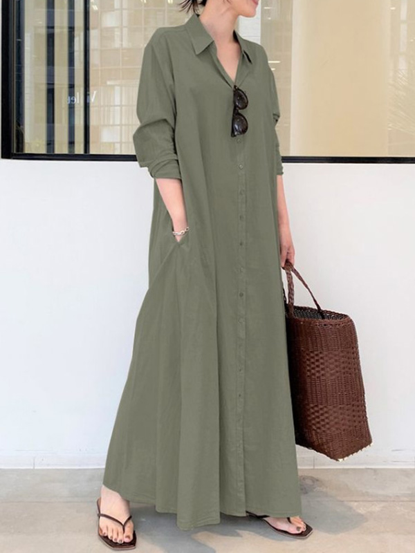 Elegance Unveiled: Original Solid Color Lapel Shirt Dress