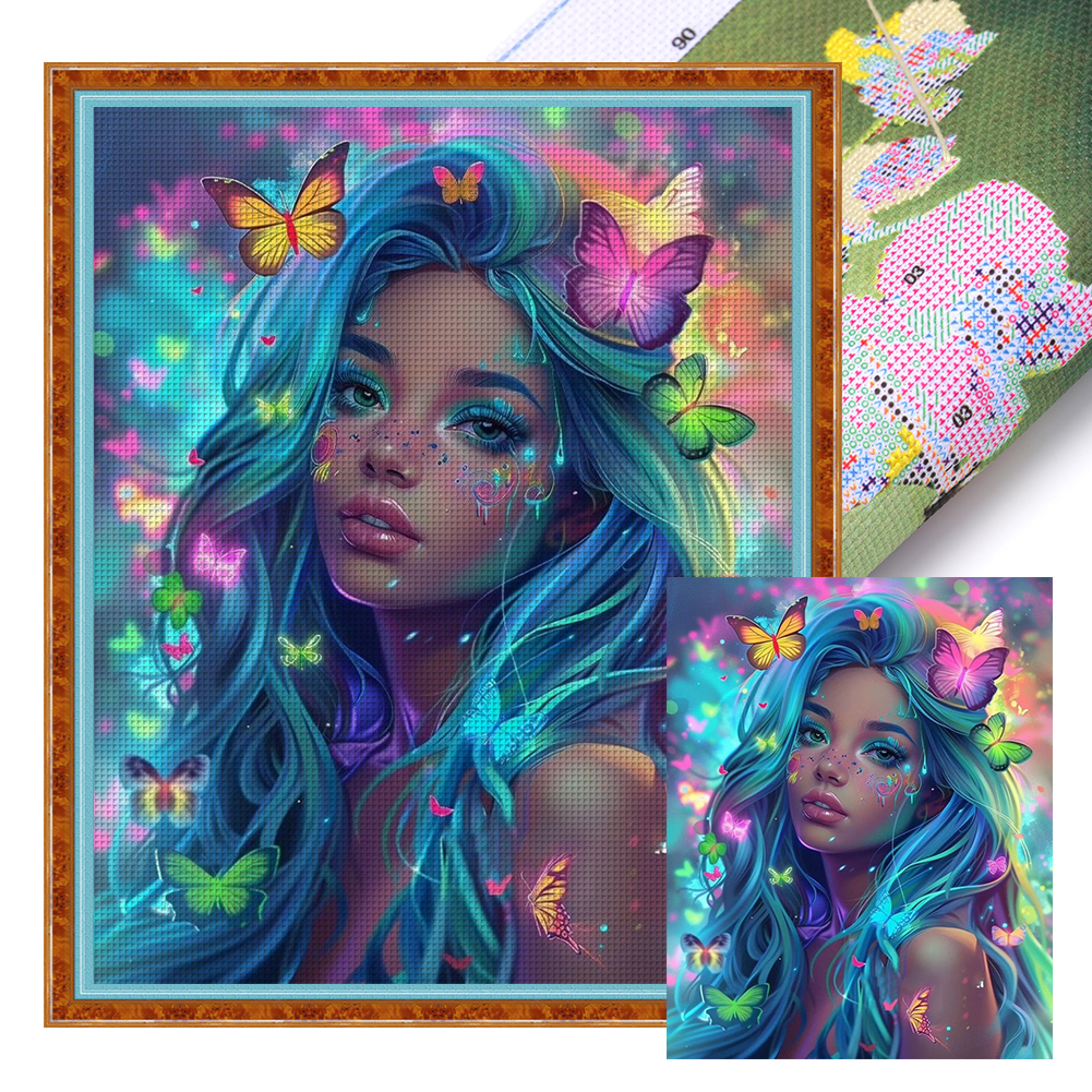 Butterfly Girl Full 14CT Pre-stamped Canvas(45*55cm) Cross Stitch