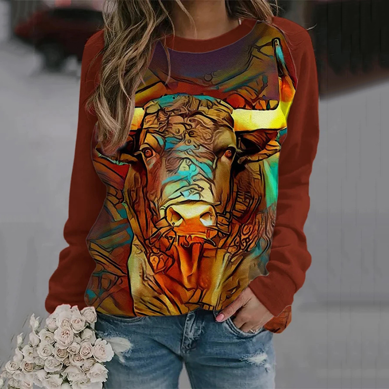 Cow Geometry Color Block Long Sleeve Sweatshirt wearshes