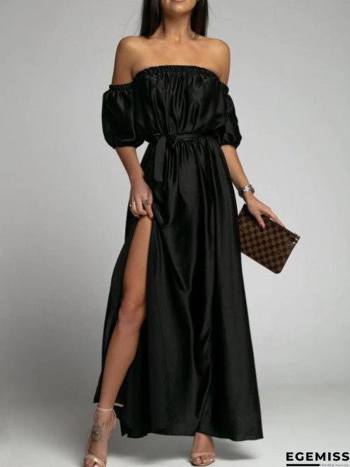 Women's Dresses One-Shoulder Short Sleeve Slit Dress | EGEMISS