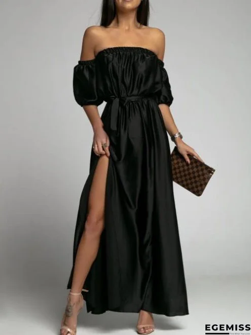 Women's Dresses One-Shoulder Short Sleeve Slit Dress | EGEMISS