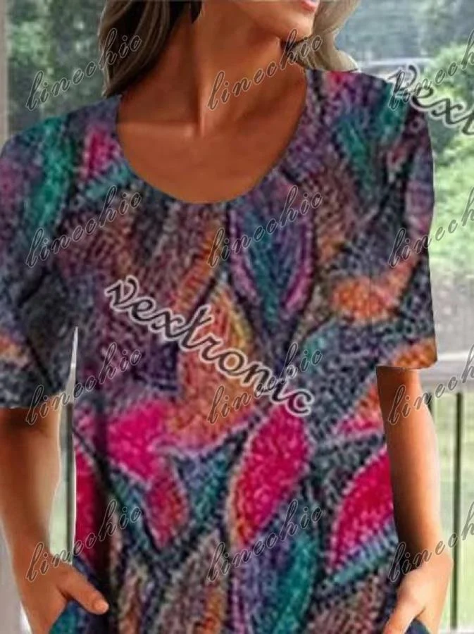 Women Half Sleeve V-neck Solid Color Dress