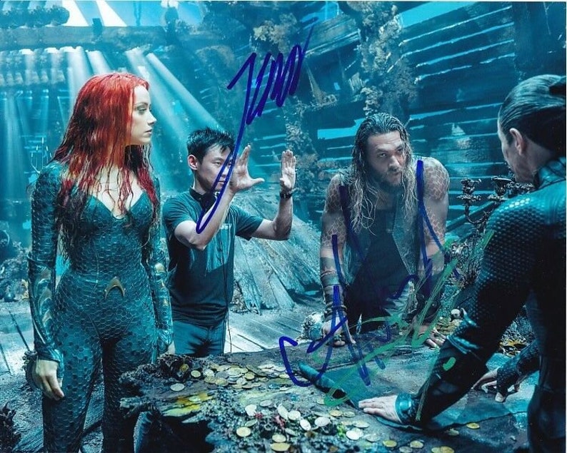 Jason momoa amber heard james wan signed autographed aquaman Photo Poster painting