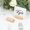 10 Pack | 2" Natural Farmhouse Cylindrical Wooden Place Card Holders, Rustic Table Number Stands