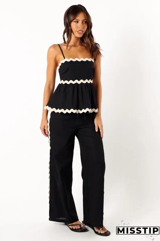 Women's Fashionable Lace Solid Color Strap Casual Women's Two Piece Pants Set