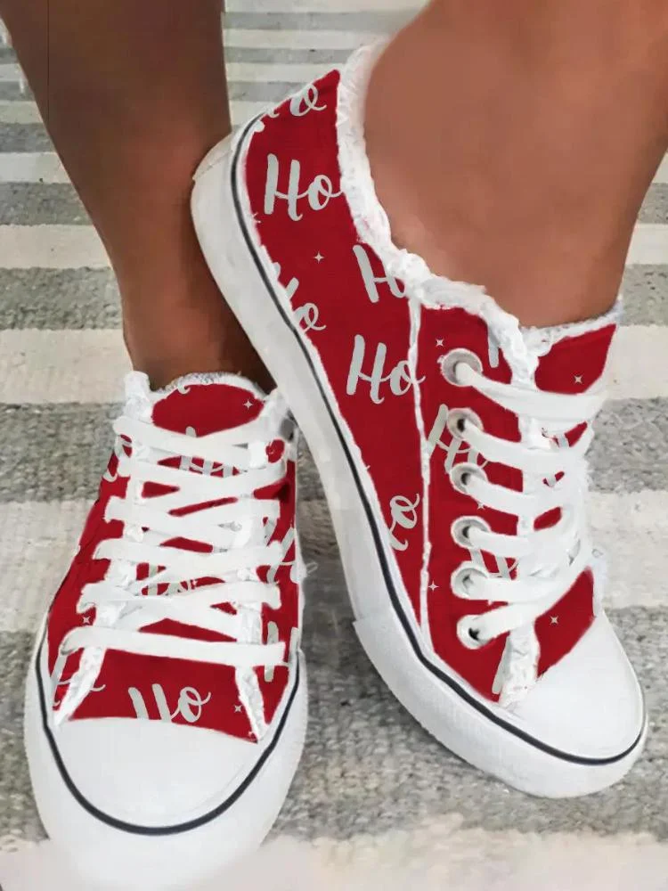 Merry Christmas HO Letter Print Daily Canvas Shoes