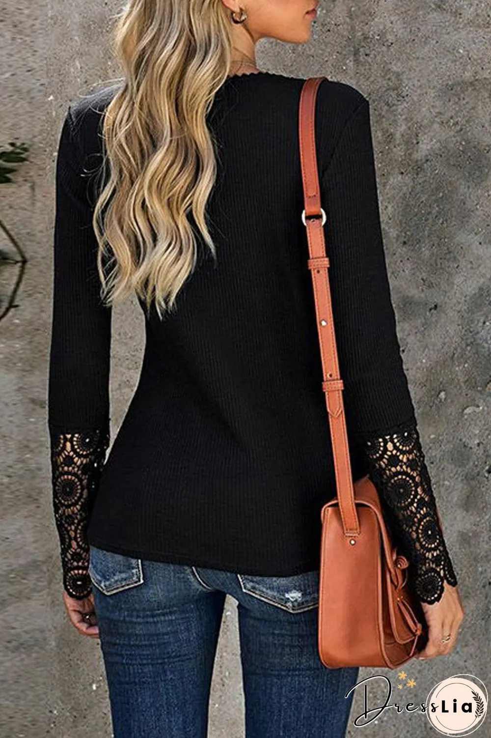 Lace Patchwork Button Long Sleeve Top