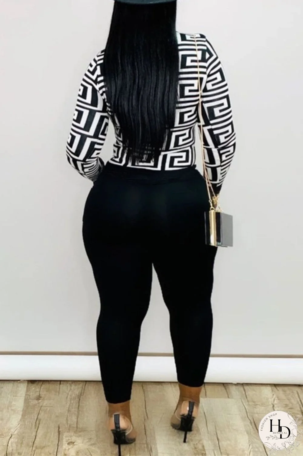 Army Green Fashion Casual Print Basic O Neck Plus Size Set