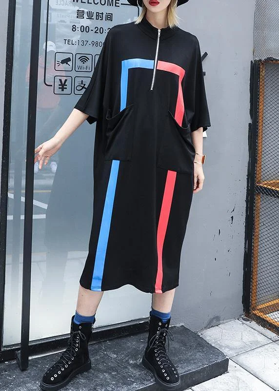 French black cotton clothes For Women zippered A Line summer Dresses