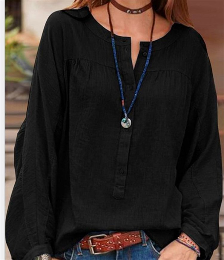 Women's Top Solid Color Long Open Tube Round Shirt Blouse