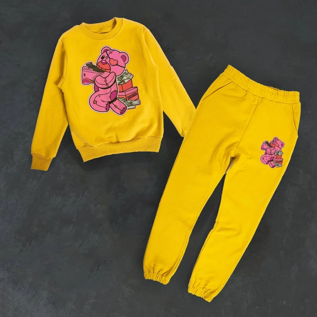 Bear Print Hoodless Sweatshirt Casual Pants Set