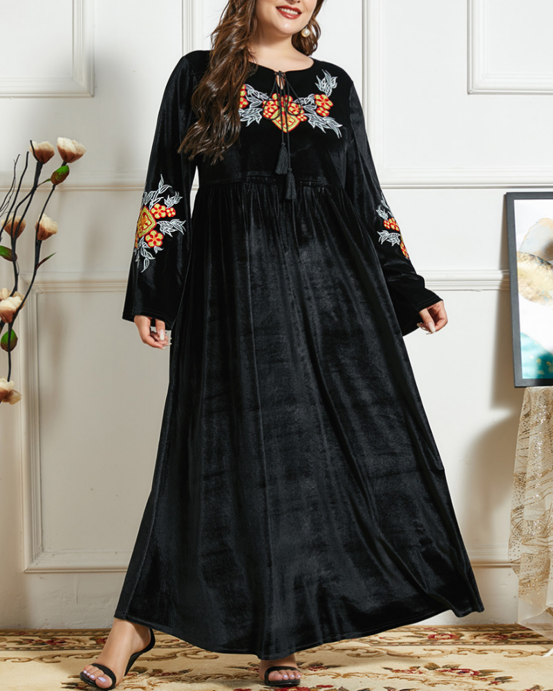 Thickened Velvet Ethnic Embroidery Casual Comfort Long Skirt