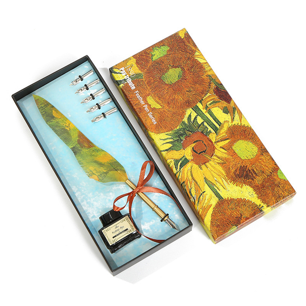 

Sunflower Vintage Calligraphy Feather Writing Dip Pen Set with Empty Ink Bottle Nib, 501 Original