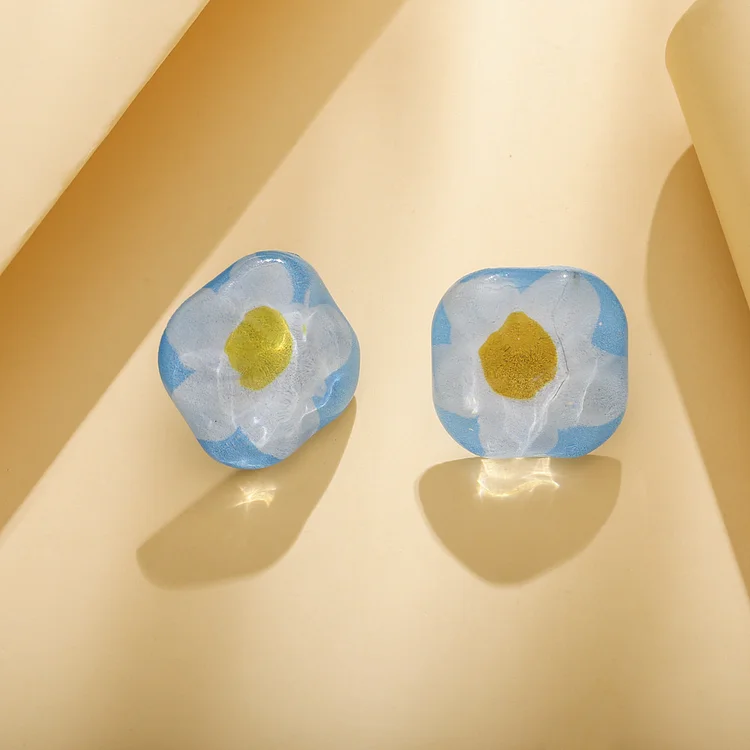 Resin Geometric Small Fresh Color Flower Square Earrings