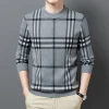 Men's Round Neck Casual Fashion Striped Wool Sweater