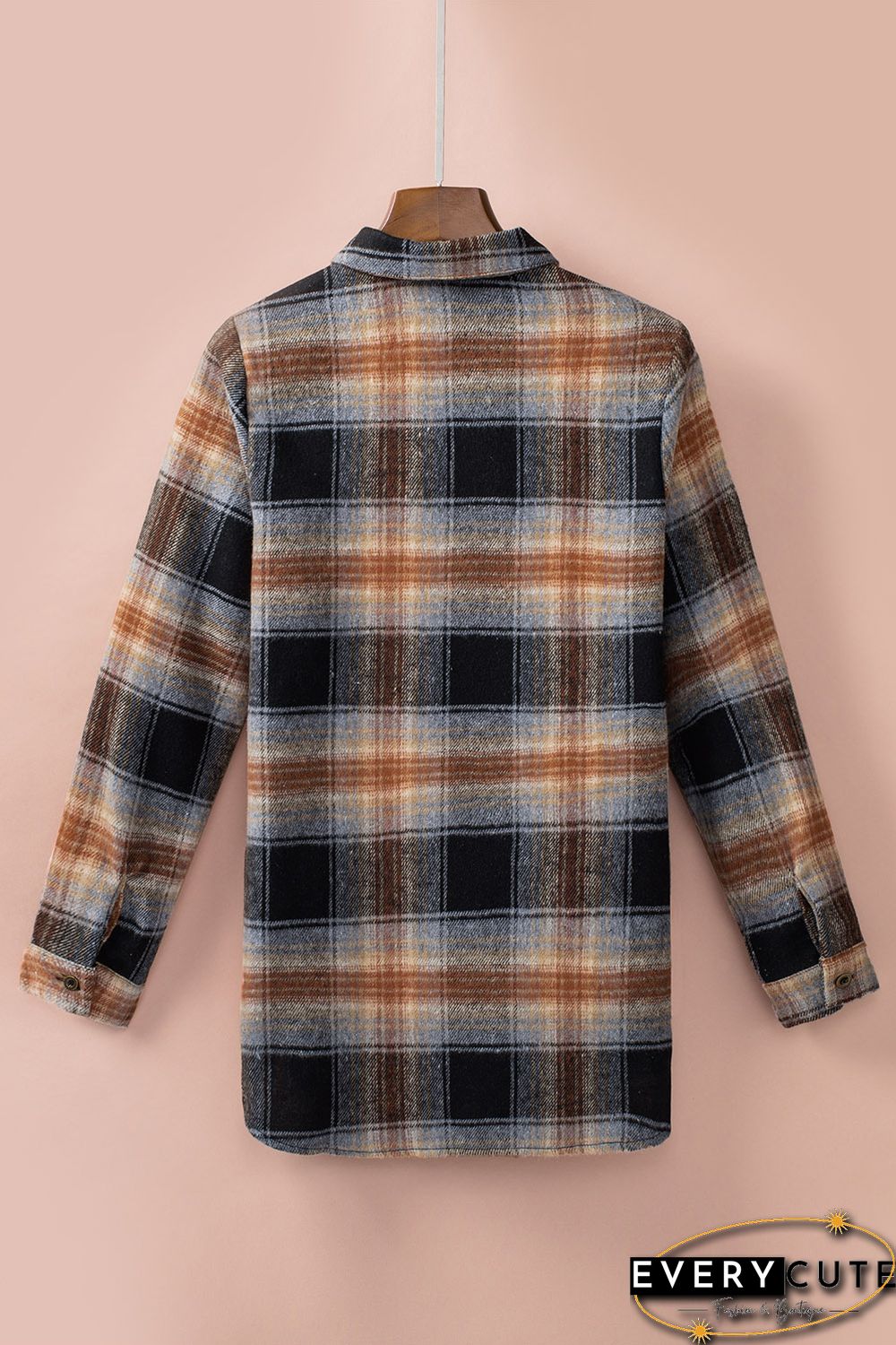 Oversize Rounded Hem Plaid Shirt with Slits
