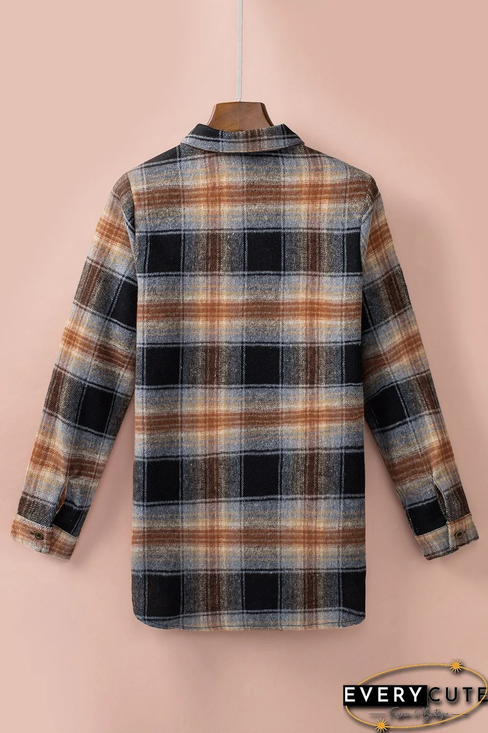 Oversize Rounded Hem Plaid Shirt with Slits