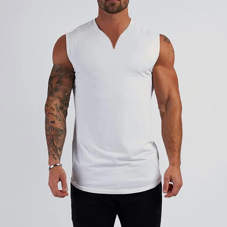 Men's Solid Color V-neck Sports Men's Sleeveless Tank Top