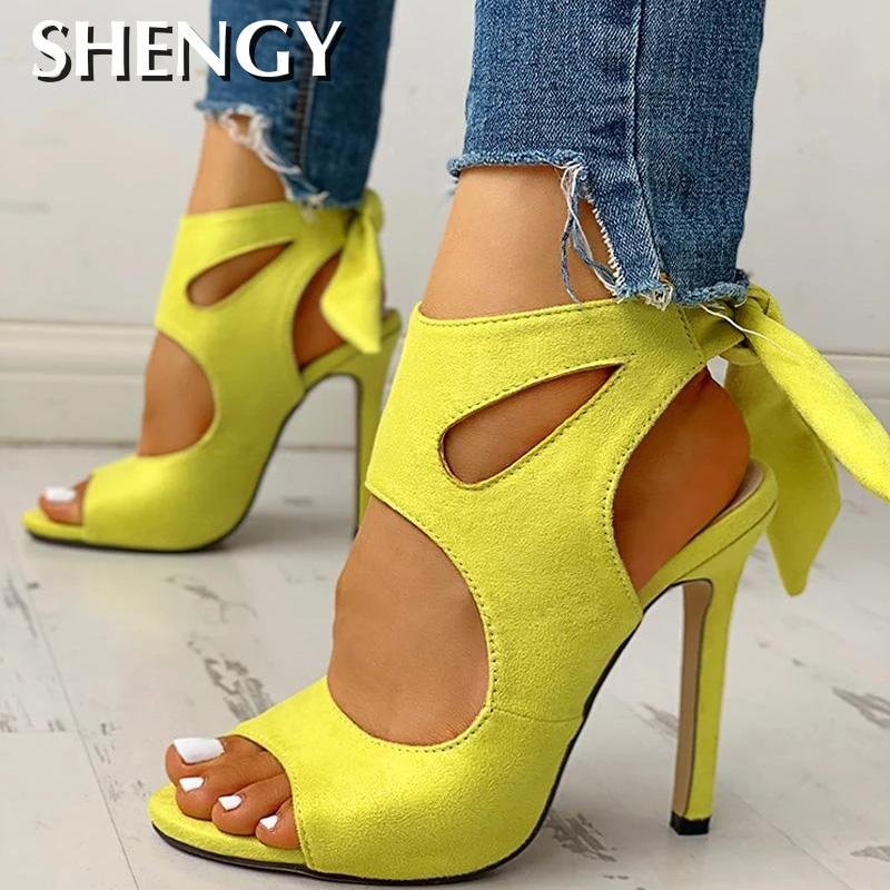Canrulo Summer Pumps Sexy High-heeled Sandals for Women Ankle Strap Peep Toe High Heels Party Wedding Lace Up Ladies Heels Sandals
