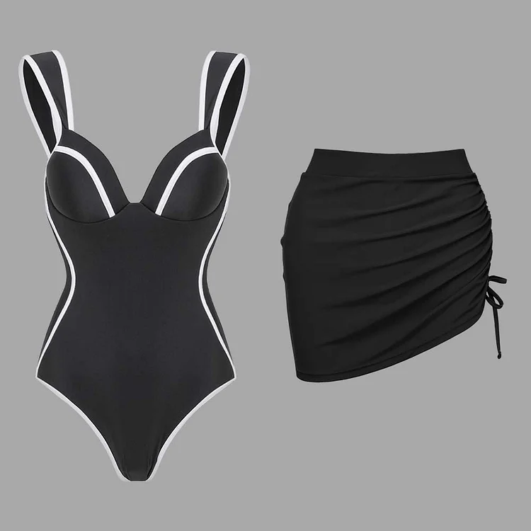 Body Shaping Buttoned Tummy Control One-Piece Swimsuit and Skirt