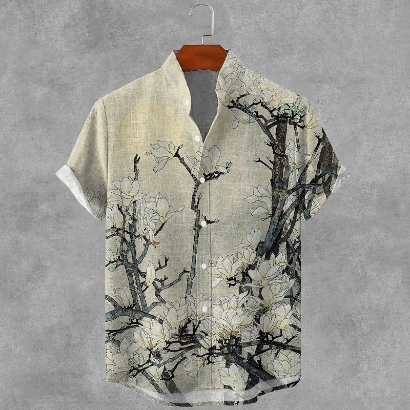 Men's Vintage Floral Art Print Casual Shirt  artssus