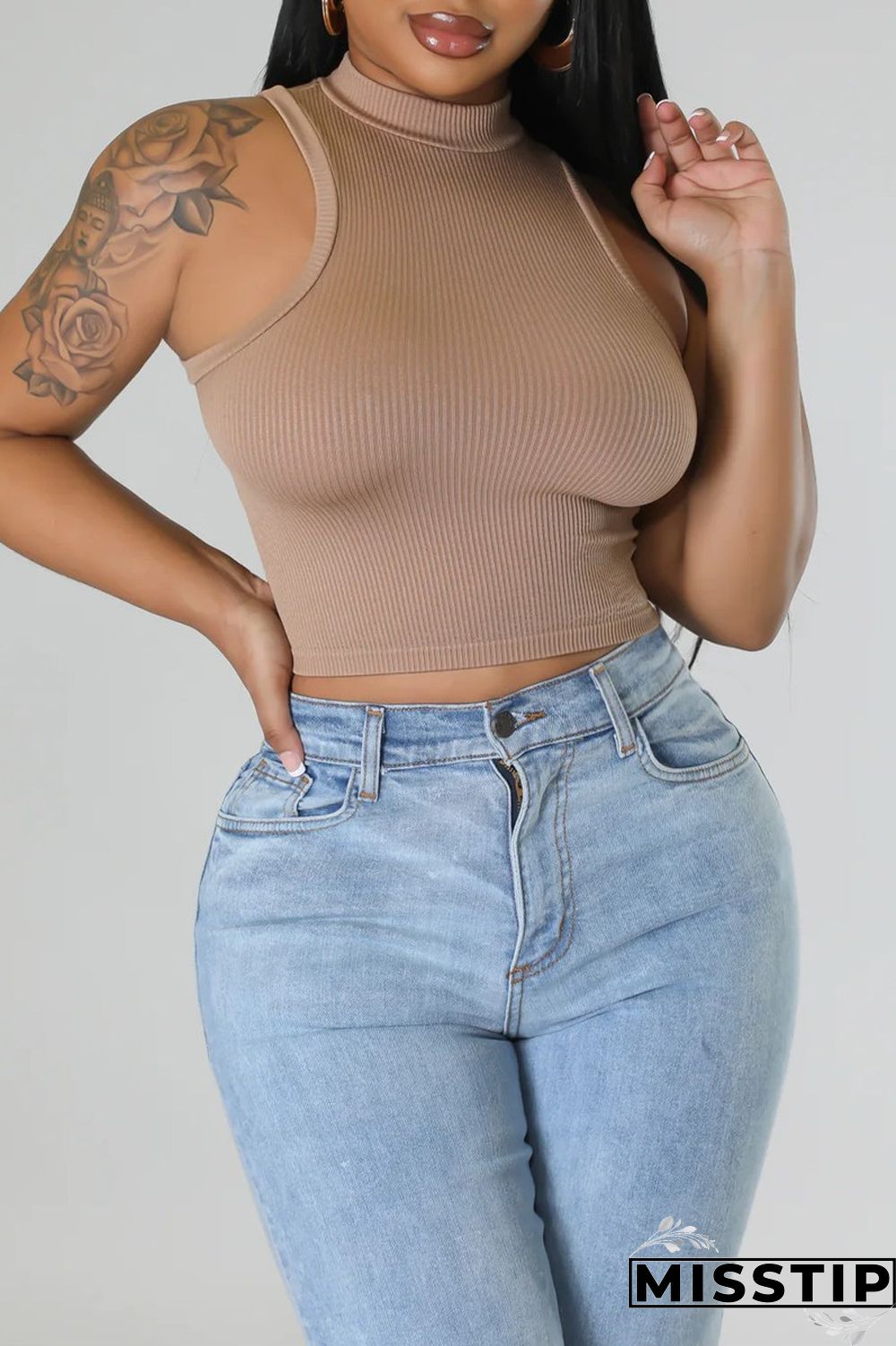 Black Casual Solid Basic Half A Turtleneck Tops