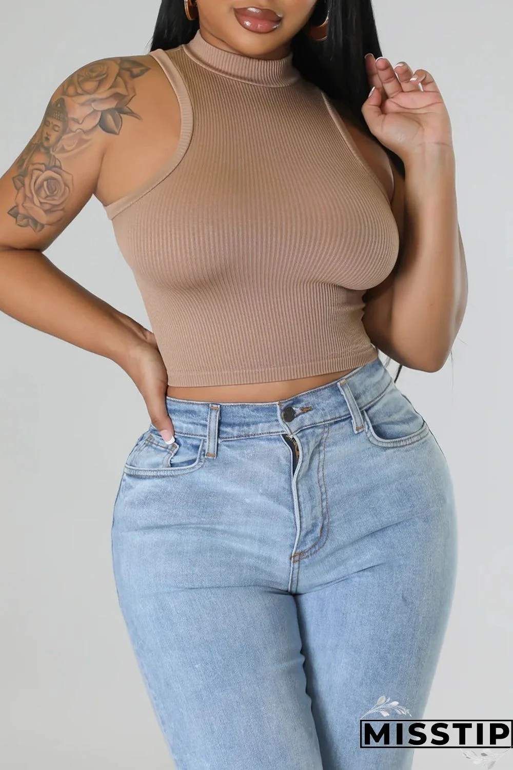 Black Casual Solid Basic Half A Turtleneck Tops