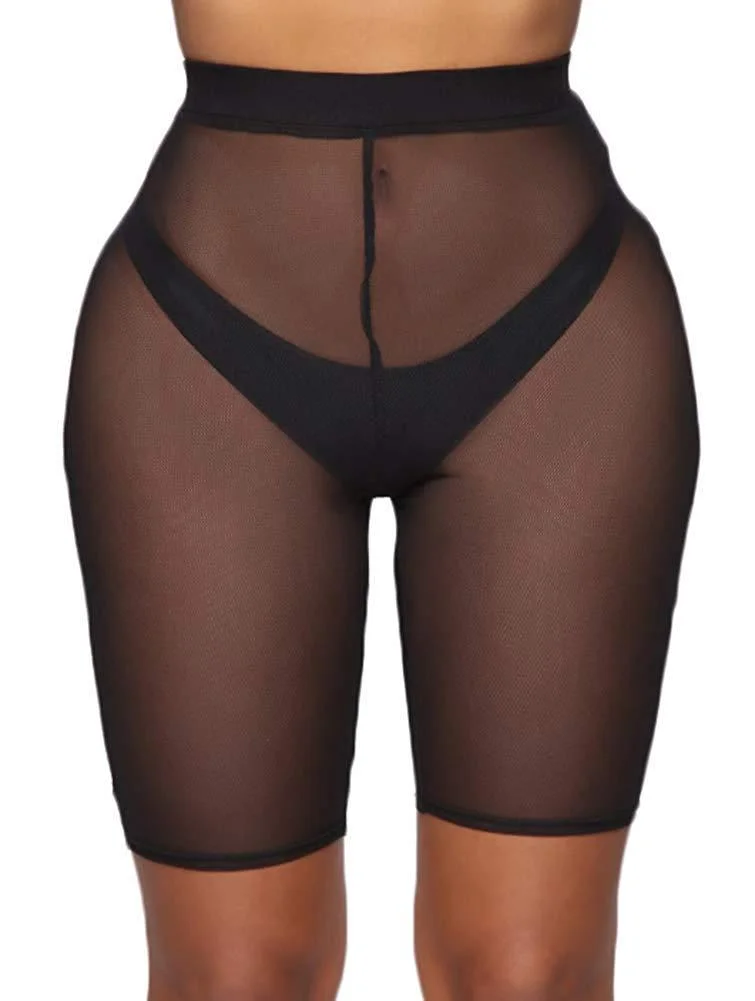 Women Swim Bikini Cover Up Shorts Casual Slim Transparent Beach Wear High Waist Shorts Trousers Swimwear 1026-1