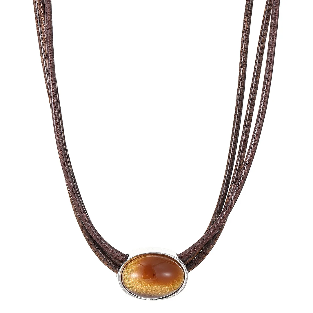 Vintage Leather Tiger's Eye Meridian Beaded Necklace