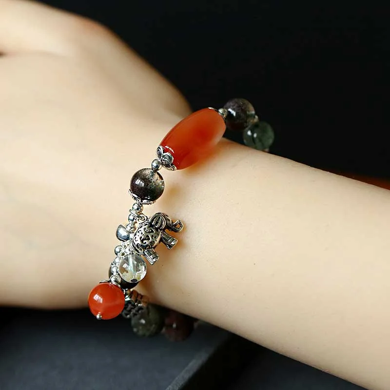 Green Phantom Red Agate Elephant Strength Healing Charm Bracelet