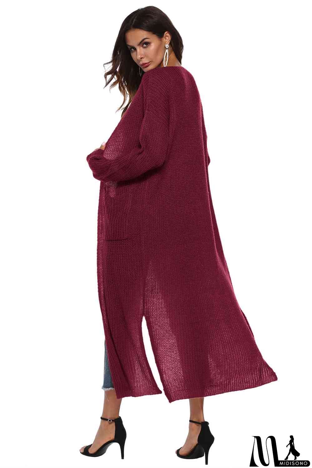MidiSono - Long Sleeve Open Front Buttoned Cardigan