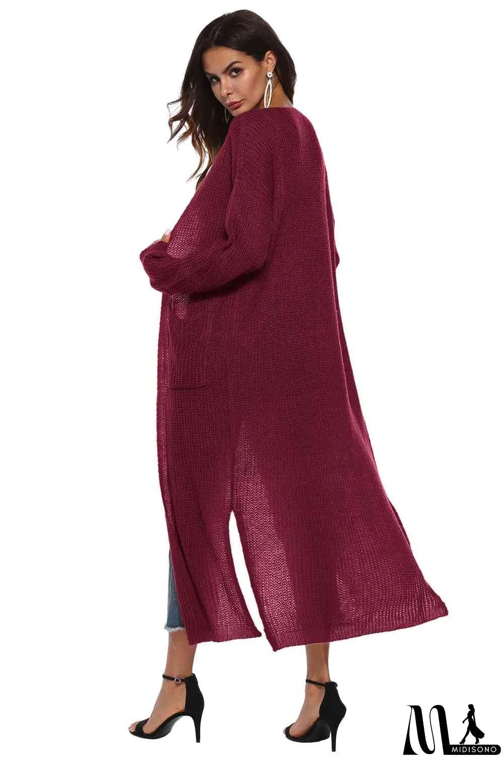 MidiSono - Long Sleeve Open Front Buttoned Cardigan